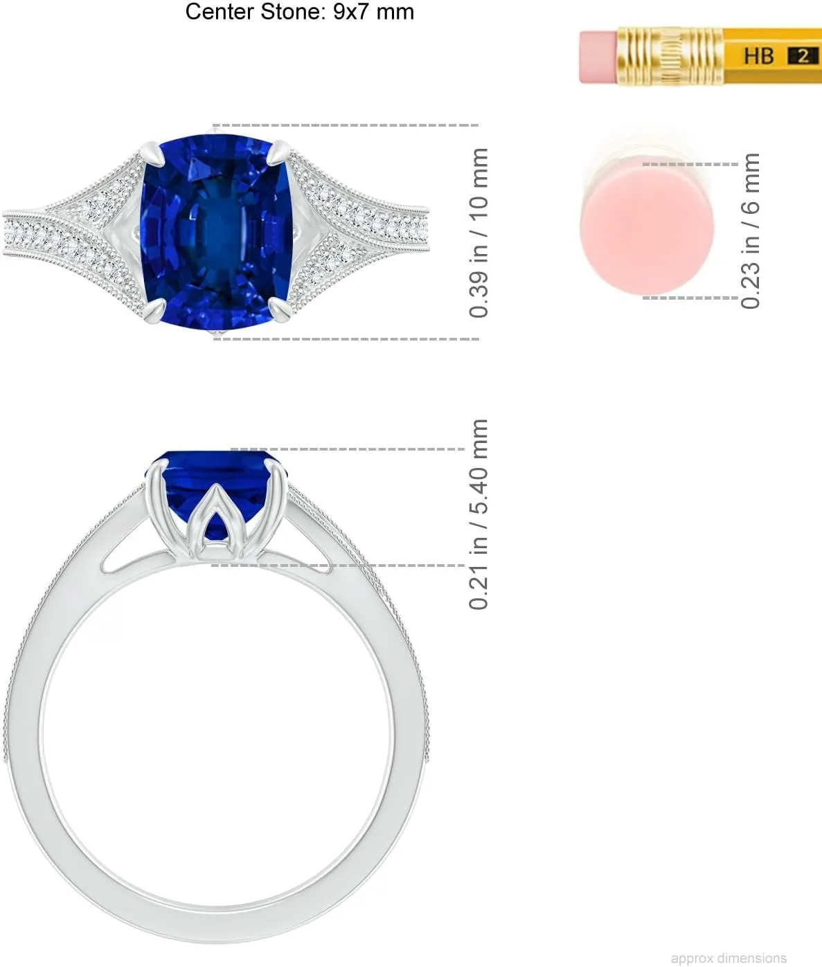Angara Lab Grown Vintage Inspired Cushion Rectangular Blue Sapphire Split Shank Engagement Ring in 14K Solid Gold/Platinum | Birthday, Anniversary, Wedding Jewelry Gift for Women