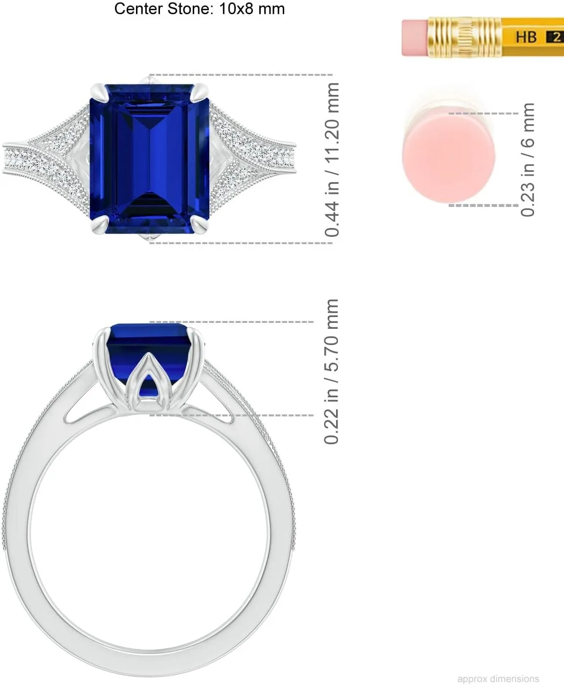 Angara Lab Grown Vintage Inspired Emerald-Cut Blue Sapphire Split Shank Engagement Ring in 14K Solid Gold/Platinum | Birthday, Anniversary, Wedding Jewelry Gift for Women