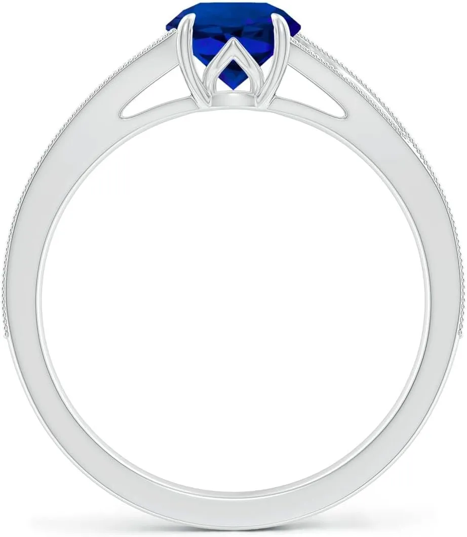 Angara Lab Grown Vintage Inspired Round Blue Sapphire Split Shank Engagement Ring in 14K Solid Gold/Platinum | Birthday, Anniversary, Wedding Jewelry Gift for Women