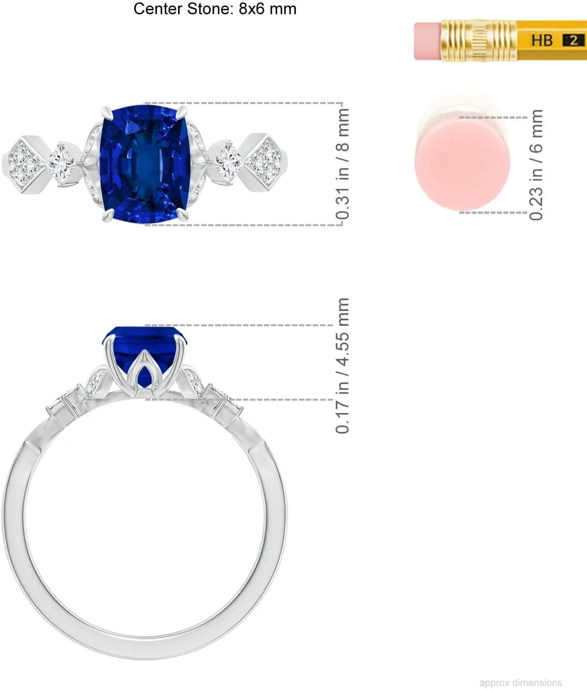 Angara Lab Grown Vintage Style Cushion Rectangular Blue Sapphire Engagement Ring with Leaf Motifs in 14K Solid Gold/Platinum | Birthday, Anniversary, Wedding Jewelry Gift for Women
