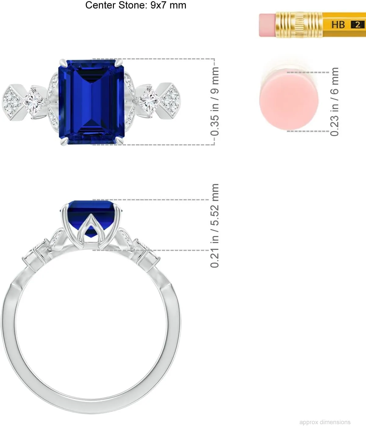 Angara Lab Grown Vintage Style Emerald-Cut Blue Sapphire Engagement Ring with Leaf Motifs in 14K Solid Gold/Platinum | Birthday, Anniversary, Wedding Jewelry Gift for Women