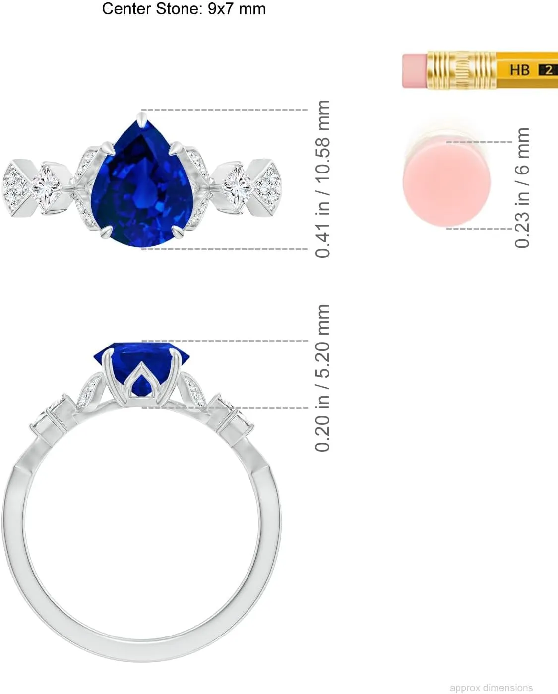Angara Lab Grown Vintage Style Pear Blue Sapphire Engagement Ring with Leaf Motifs in 14K Solid Gold/Platinum | Birthday, Anniversary, Wedding Jewelry Gift for Women