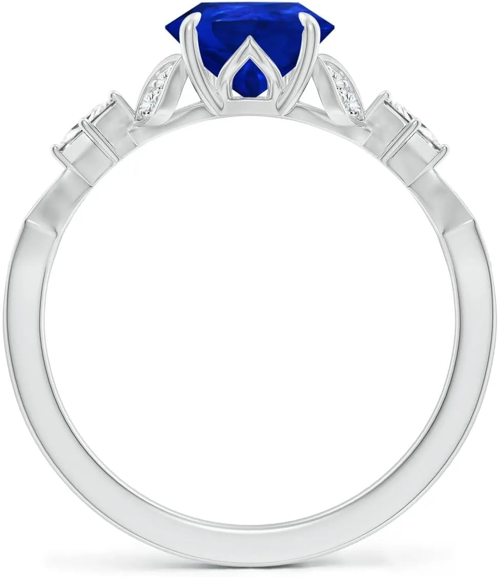 Angara Lab Grown Vintage Style Pear Blue Sapphire Engagement Ring with Leaf Motifs in 14K Solid Gold/Platinum | Birthday, Anniversary, Wedding Jewelry Gift for Women