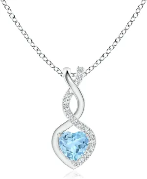 Angara Natural Aquamarine Infinity Heart Pendant with Diamonds in Silver / 14K Solid Gold/Platinum | March Birthstone, Birthday, Engagement, Anniversary, Wedding Jewelry Gift for Women