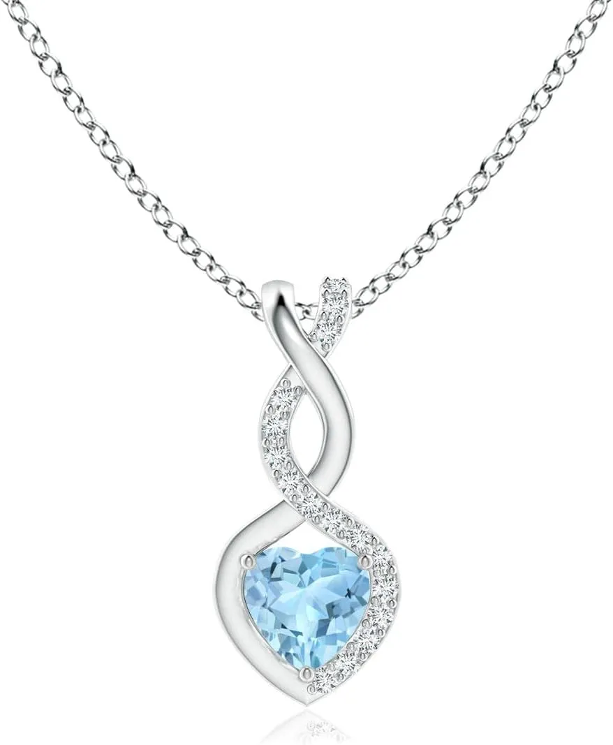 Angara Natural Aquamarine Infinity Heart Pendant with Diamonds in Silver / 14K Solid Gold/Platinum | March Birthstone, Birthday, Engagement, Anniversary, Wedding Jewelry Gift for Women