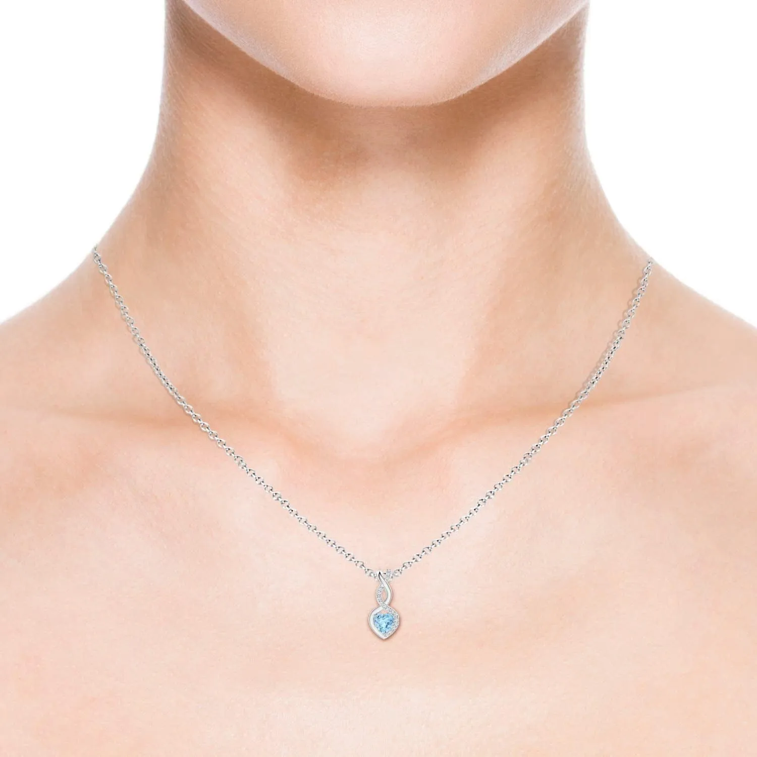 Angara Natural Aquamarine Infinity Heart Pendant with Diamonds in Silver / 14K Solid Gold/Platinum | March Birthstone, Birthday, Engagement, Anniversary, Wedding Jewelry Gift for Women
