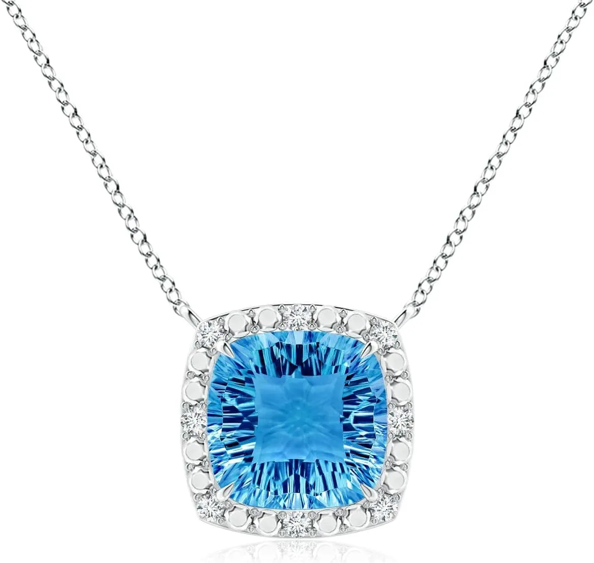 Angara Natural Swiss Blue Topaz Halo Pendant Necklace for Women in Platinum (Grade-AAAA | 10mm) December Birthstone Jewelry Gift for Women | Birthday | Wedding | Anniversary