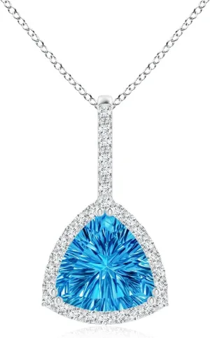 Angara Natural Swiss Blue Topaz Halo Pendant Necklace for Women in Platinum (Grade-AAAA | 8mm) December Birthstone Jewelry Gift for Women | Birthday | Wedding | Anniversary