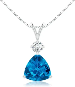 Angara Natural Trillion Checker-Cut Swiss Blue Topaz Solitaire Pendant in 14K Solid Gold/Platinum | November Birthstone, Birthday, Engagement, Anniversary, Wedding Jewelry Gift for Women