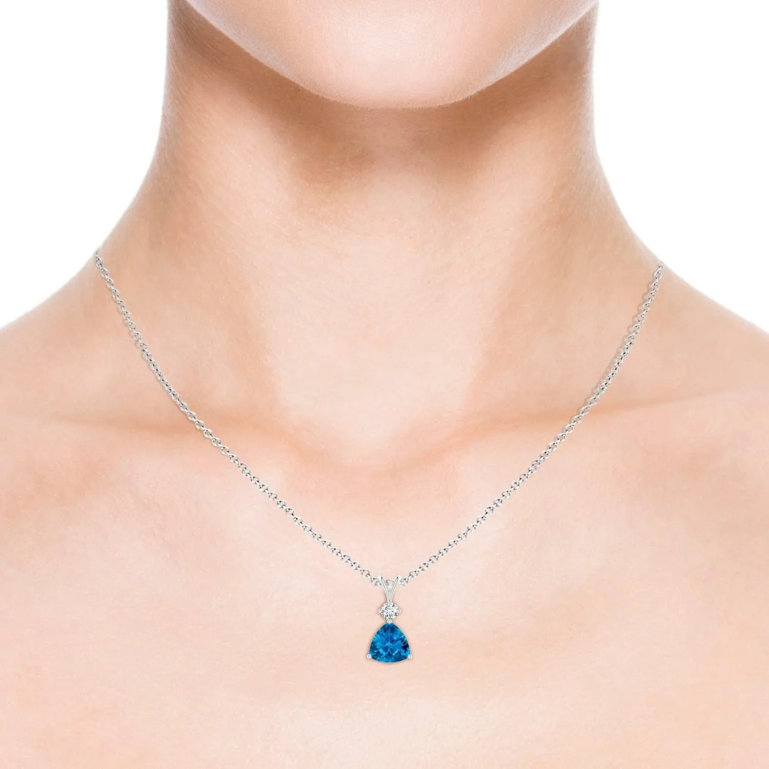 Angara Natural Trillion Checker-Cut Swiss Blue Topaz Solitaire Pendant in 14K Solid Gold/Platinum | November Birthstone, Birthday, Engagement, Anniversary, Wedding Jewelry Gift for Women
