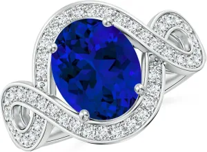Angara Oval Lab Grown Blue Sapphire Infinity Engagement Ring with Accents in 14K Solid Gold/Platinum | Birthday, Anniversary, Wedding Jewelry Gift for Women