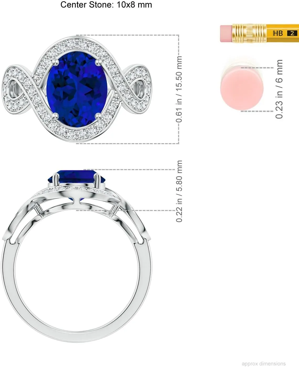 Angara Oval Lab Grown Blue Sapphire Infinity Engagement Ring with Accents in 14K Solid Gold/Platinum | Birthday, Anniversary, Wedding Jewelry Gift for Women