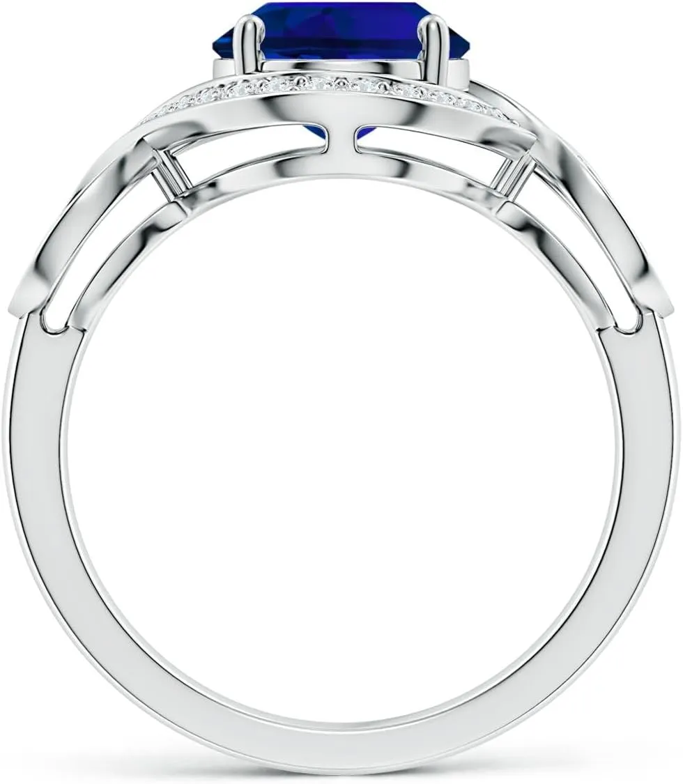 Angara Oval Lab Grown Blue Sapphire Infinity Engagement Ring with Accents in 14K Solid Gold/Platinum | Birthday, Anniversary, Wedding Jewelry Gift for Women