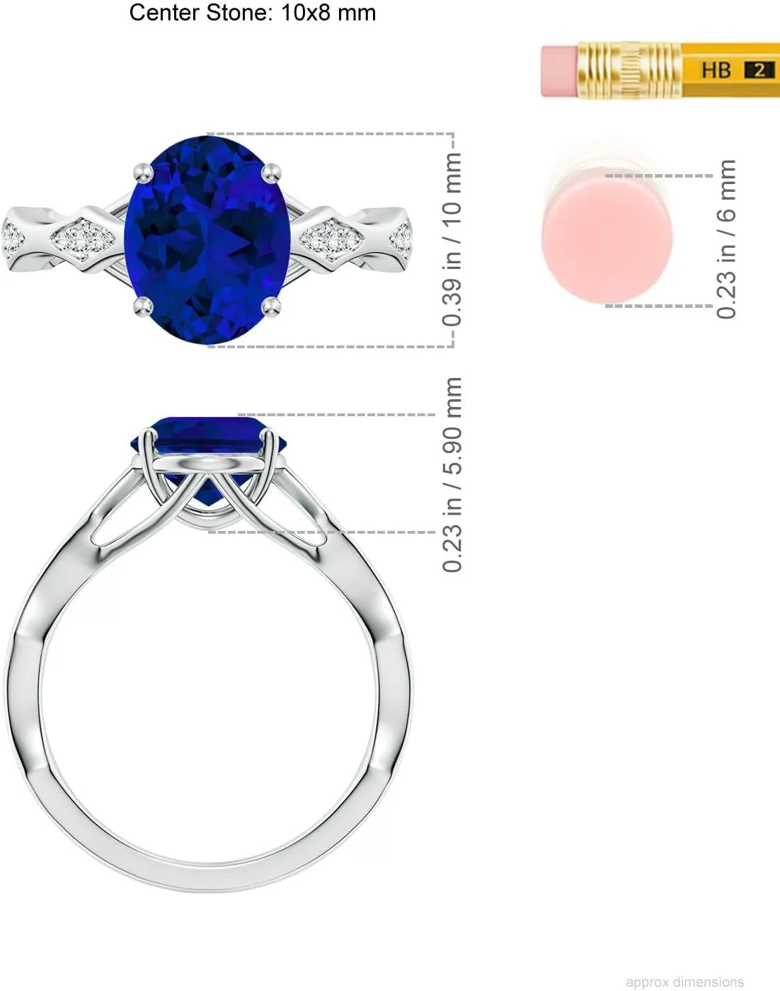 Angara Oval Lab Grown Blue Sapphire Wavy Shank Engagement Ring with Accents in 14K Solid Gold/Platinum | Birthday, Anniversary, Wedding Jewelry Gift for Women