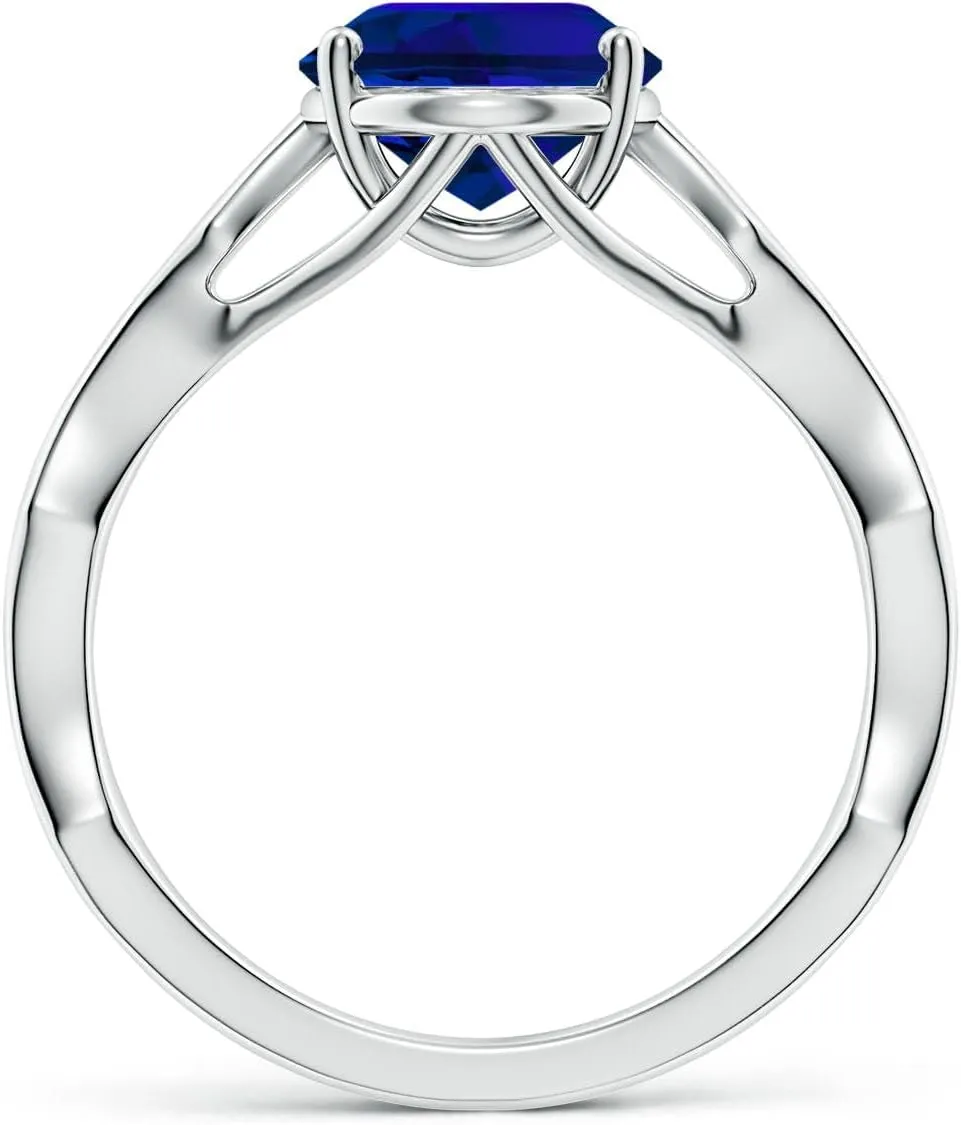 Angara Oval Lab Grown Blue Sapphire Wavy Shank Engagement Ring with Accents in 14K Solid Gold/Platinum | Birthday, Anniversary, Wedding Jewelry Gift for Women