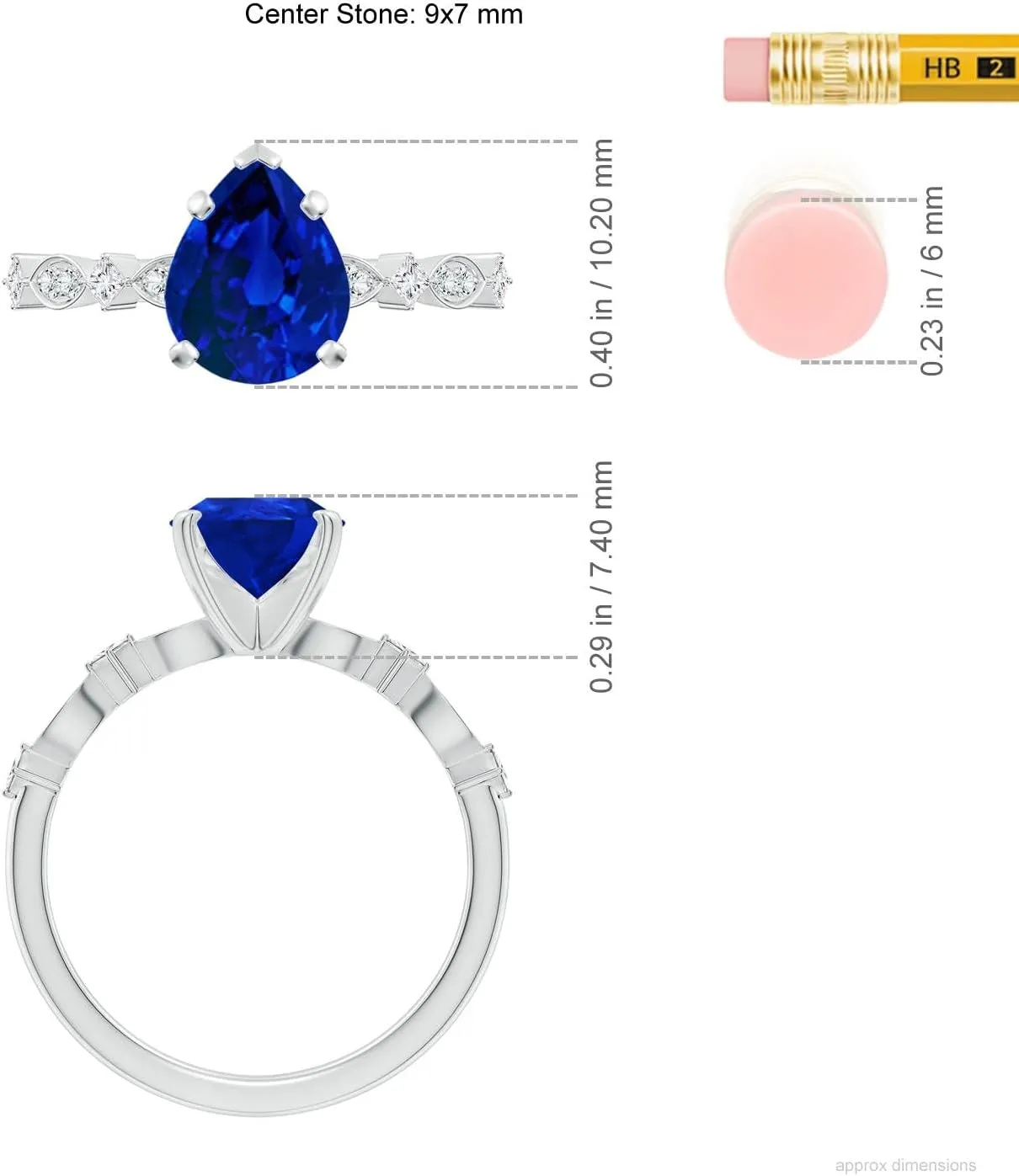 Angara Pear Lab Grown Blue Sapphire Engagement Ring with Marquise Motifs in 14K Solid Gold/Platinum | Birthday, Anniversary, Wedding Jewelry Gift for Women
