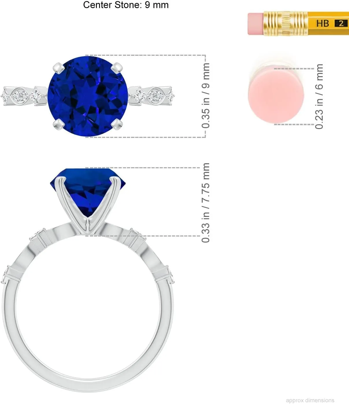 Angara Round Lab Grown Blue Sapphire Engagement Ring with Marquise Motifs in 14K Solid Gold/Platinum | Birthday, Anniversary, Wedding Jewelry Gift for Women