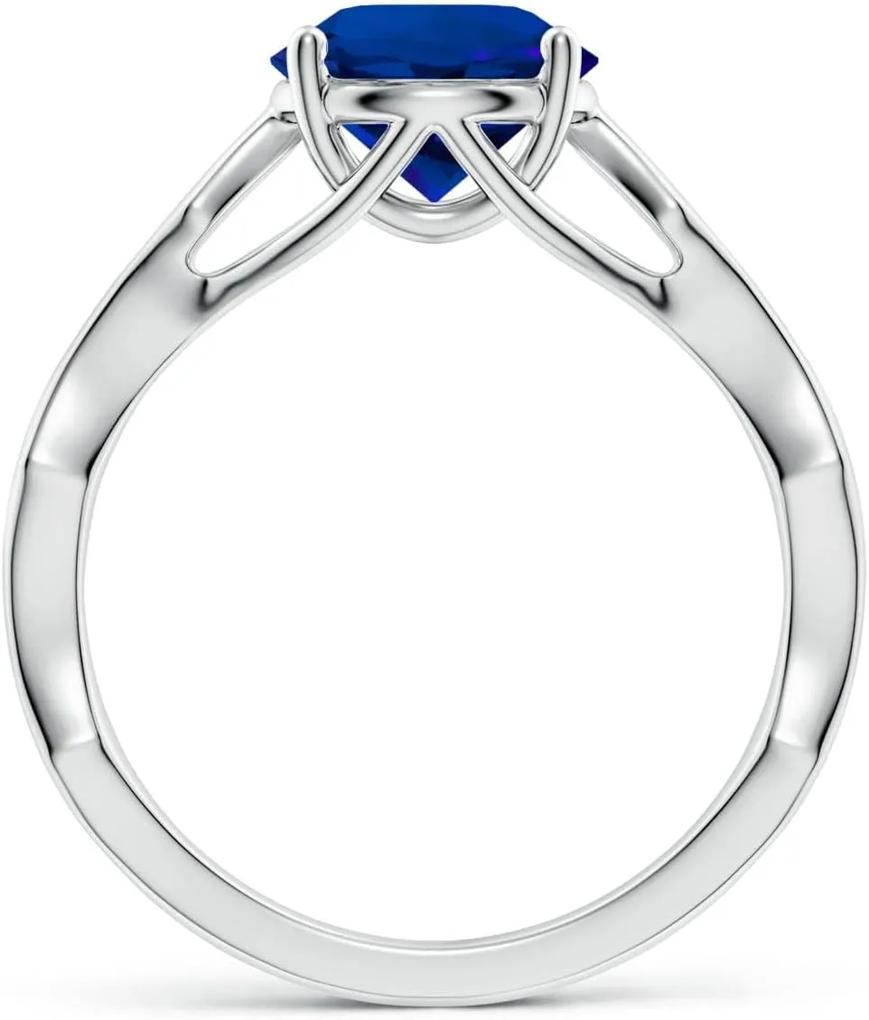 Angara Round Lab Grown Blue Sapphire Wavy Shank Engagement Ring with Accents in 14K Solid Gold/Platinum | Birthday, Anniversary, Wedding Jewelry Gift for Women