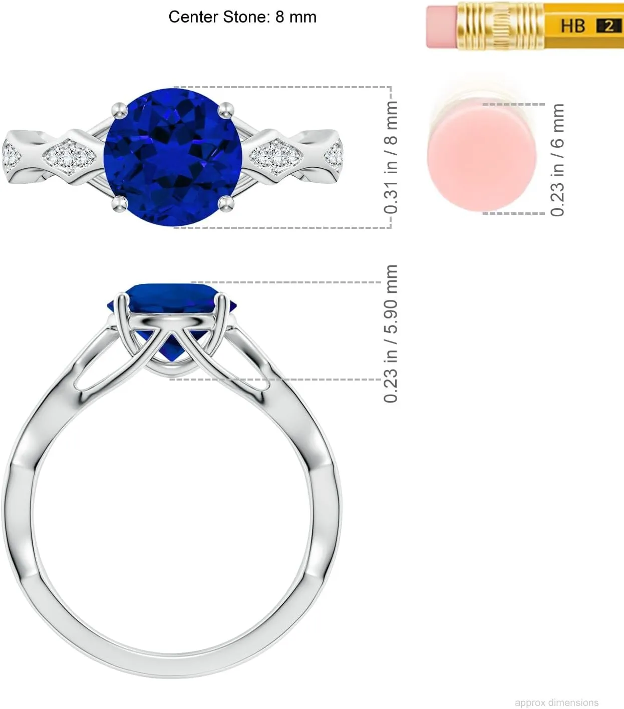 Angara Round Lab Grown Blue Sapphire Wavy Shank Engagement Ring with Accents in 14K Solid Gold/Platinum | Birthday, Anniversary, Wedding Jewelry Gift for Women