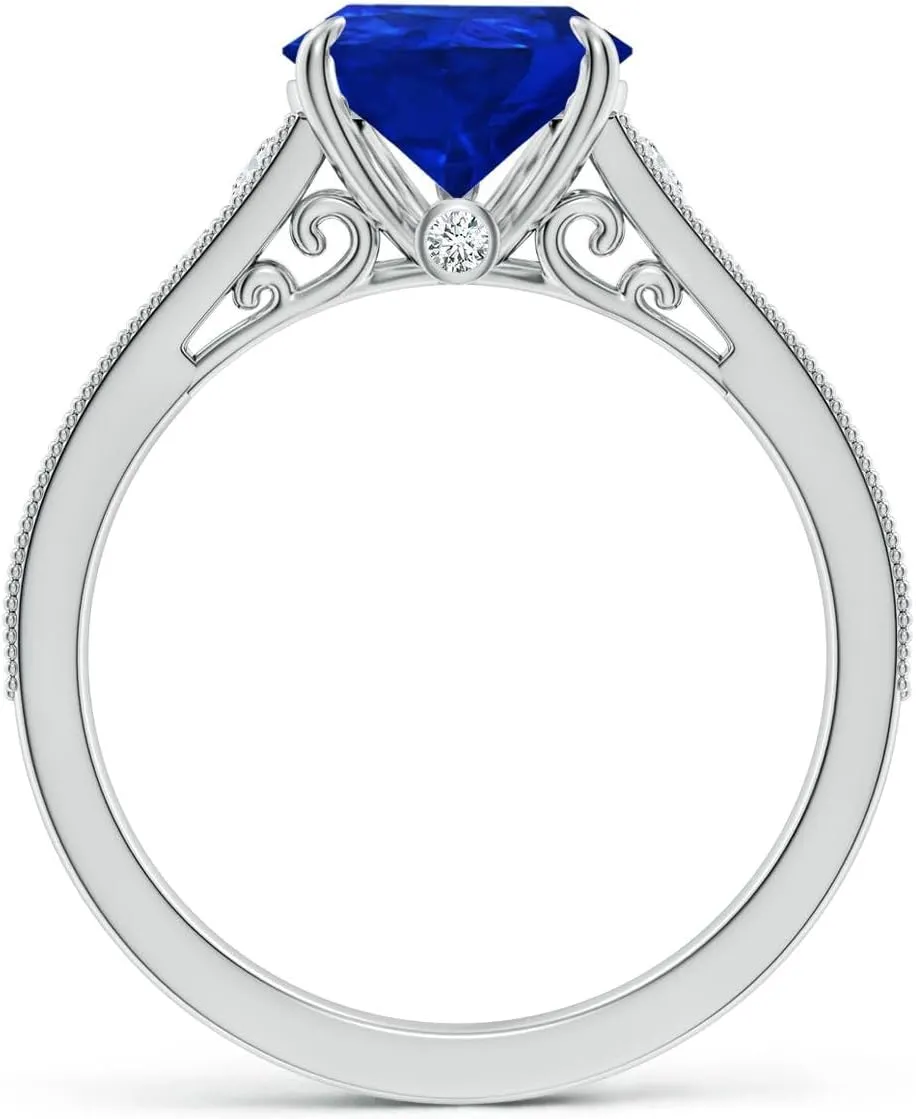 Angara Vintage Inspired Pear-Shaped Lab Grown Blue Sapphire Engagement Ring with Milgrain in 14K Solid Gold/Platinum | Birthday, Anniversary, Wedding Jewelry Gift for Women
