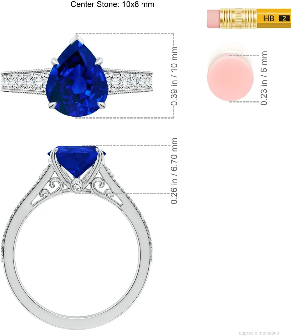 Angara Vintage Inspired Pear-Shaped Lab Grown Blue Sapphire Engagement Ring with Milgrain in 14K Solid Gold/Platinum | Birthday, Anniversary, Wedding Jewelry Gift for Women