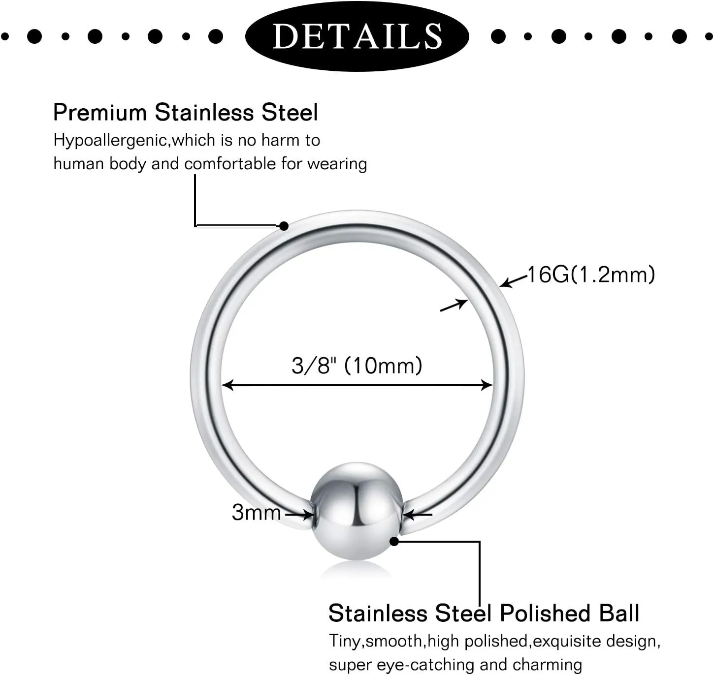 Anicina 16G Septum Rings Hoop Jewelry Nose Ring Horseshoe Stainless Steel Cartilage Earrings Helix Tragus Piercing