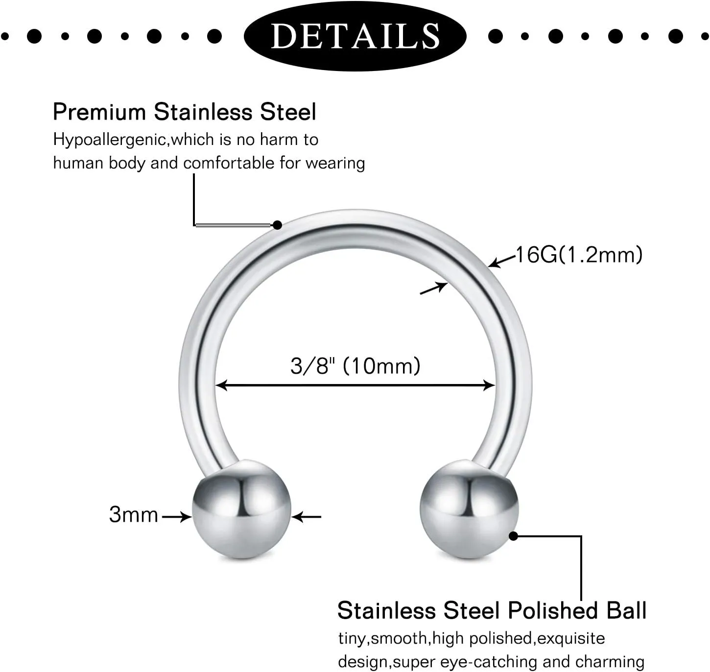 Anicina 16G Septum Rings Hoop Jewelry Nose Ring Horseshoe Stainless Steel Cartilage Earrings Helix Tragus Piercing