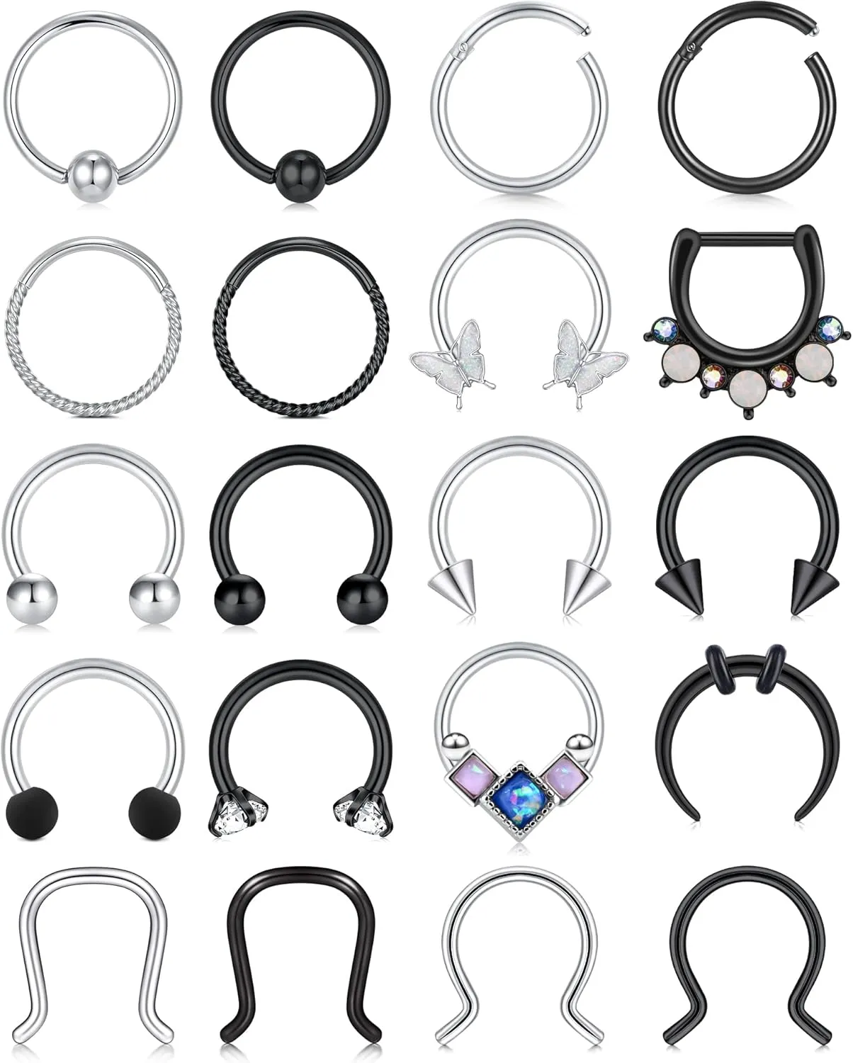 Anicina 16G Septum Rings Hoop Jewelry Nose Ring Horseshoe Stainless Steel Cartilage Earrings Helix Tragus Piercing