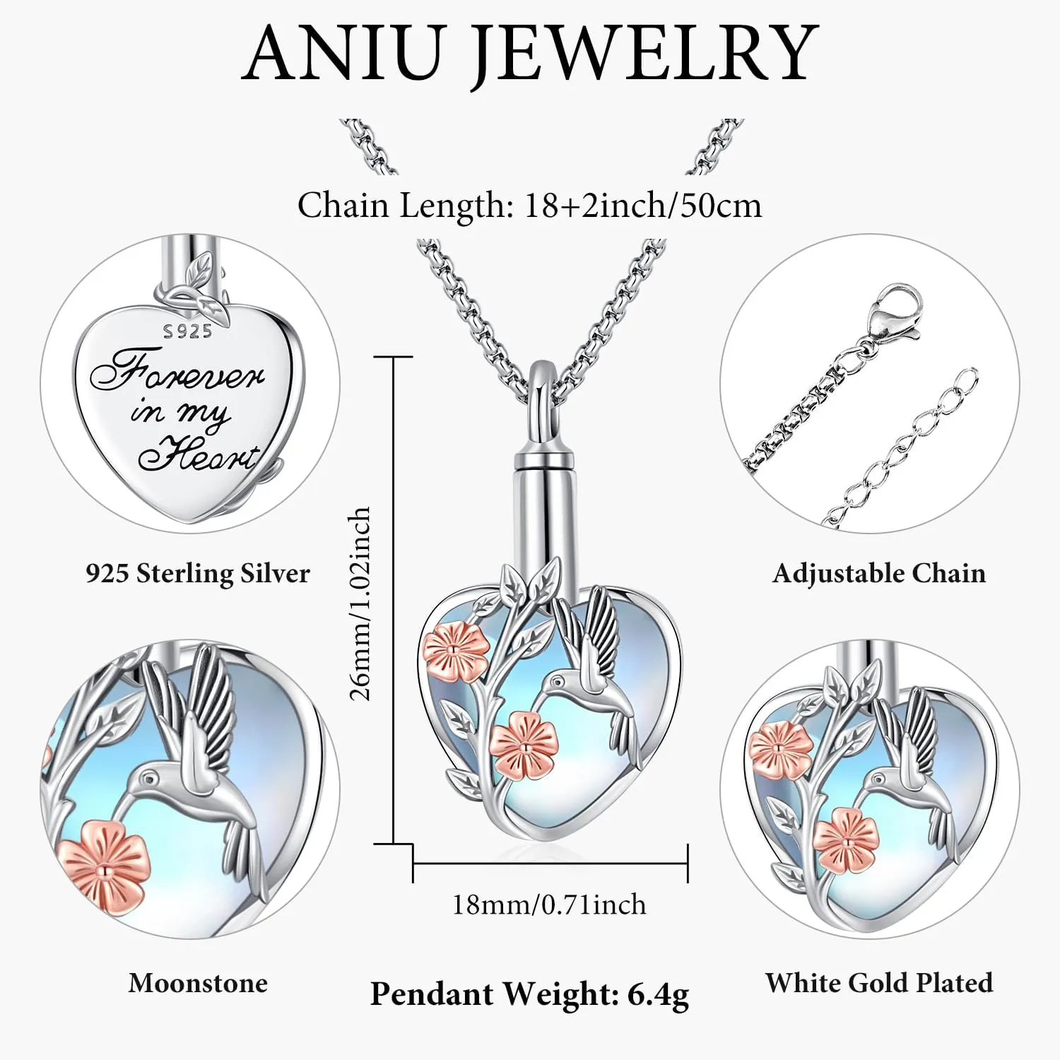 Aniu Cremation Jewelry for Ashes S925 Sterling Silver Urn Necklace Memorial Necklace for Human Ashes of Loved Ones Keepsake Pendant for Men Women