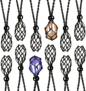 Anjiucc 12 PCS Crystal Cage Necklace Cord Empty Stone Holder Pendant Stone Replacement Hand-Woven Necklace Cord with Adjustable Length