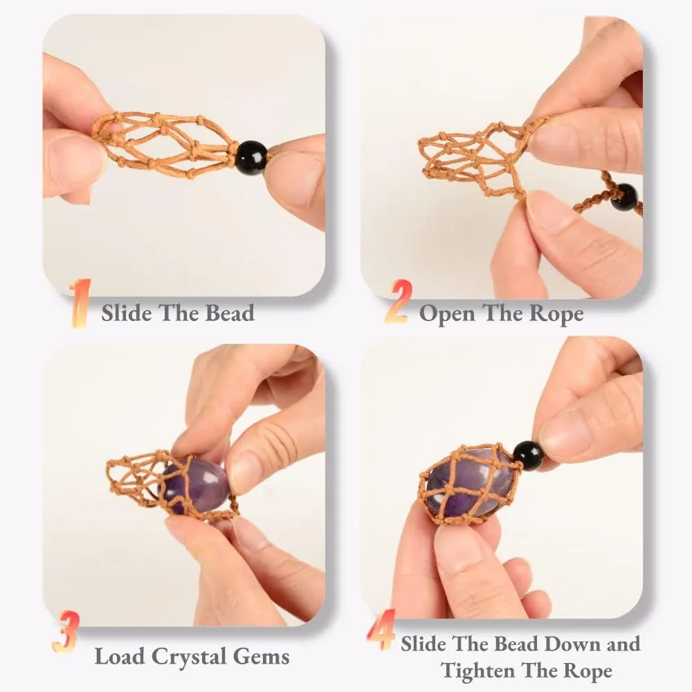 Anjiucc 12 PCS Crystal Cage Necklace Cord Empty Stone Holder Pendant Stone Replacement Hand-Woven Necklace Cord with Adjustable Length