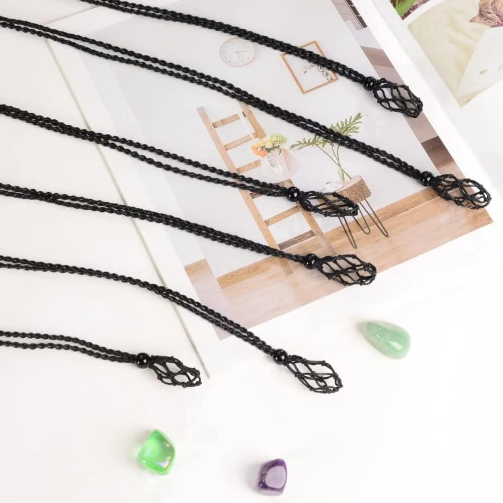Anjiucc 12 PCS Crystal Cage Necklace Cord Empty Stone Holder Pendant Stone Replacement Hand-Woven Necklace Cord with Adjustable Length