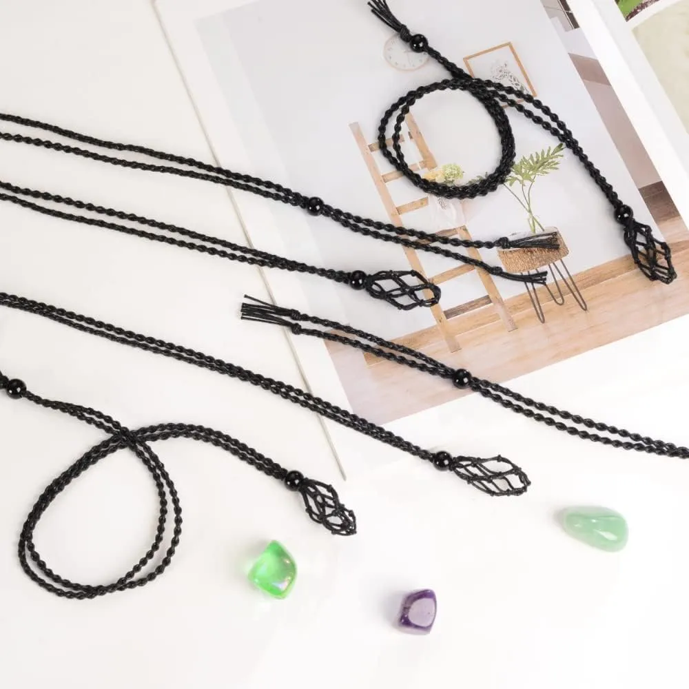 Anjiucc 12 PCS Crystal Cage Necklace Cord Empty Stone Holder Pendant Stone Replacement Hand-Woven Necklace Cord with Adjustable Length