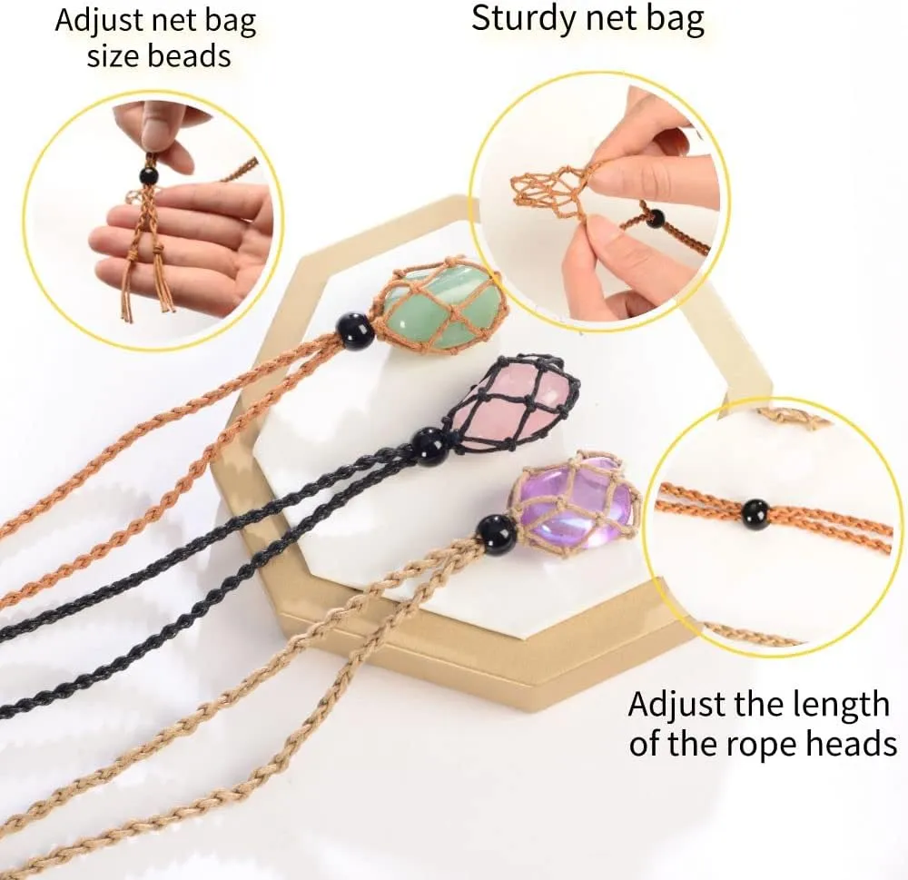 Anjiucc 12 PCS Crystal Cage Necklace Cord Empty Stone Holder Pendant Stone Replacement Hand-Woven Necklace Cord with Adjustable Length