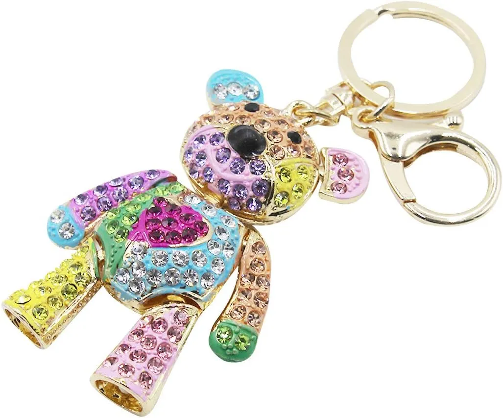 ANKOMINA Women Girl Crystal Rhinestone Keychain Sparkling Key Ring Charm Purse Pendant Handbag Bag Decoration,Bear
