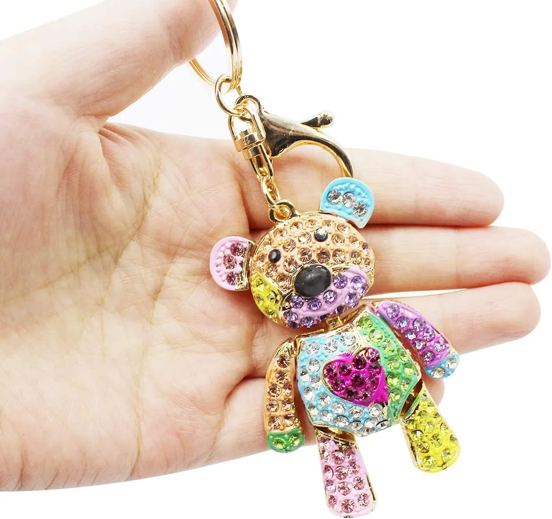 ANKOMINA Women Girl Crystal Rhinestone Keychain Sparkling Key Ring Charm Purse Pendant Handbag Bag Decoration,Bear