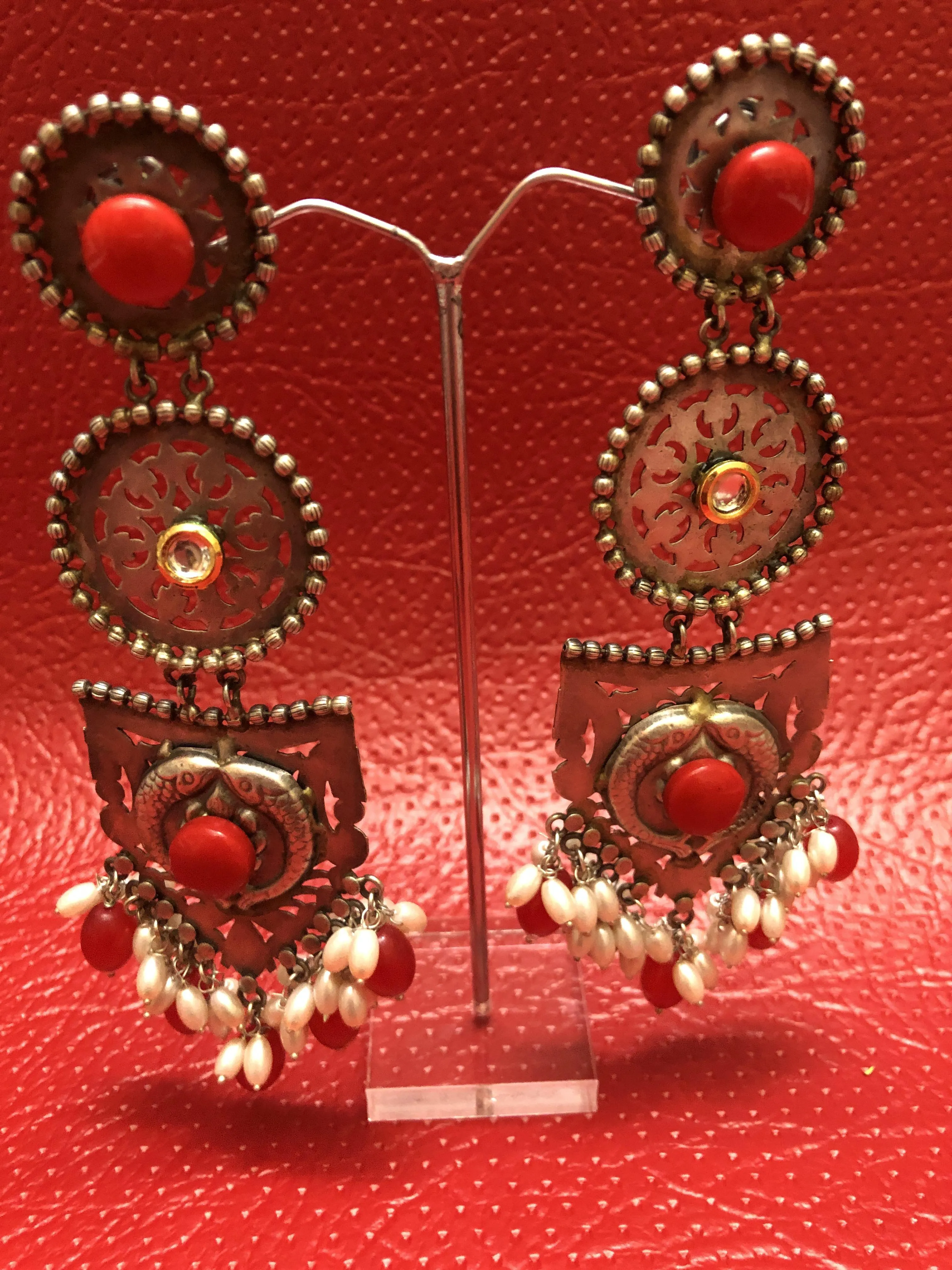 Antique Silver Choker Necklace Set with Kundan Work