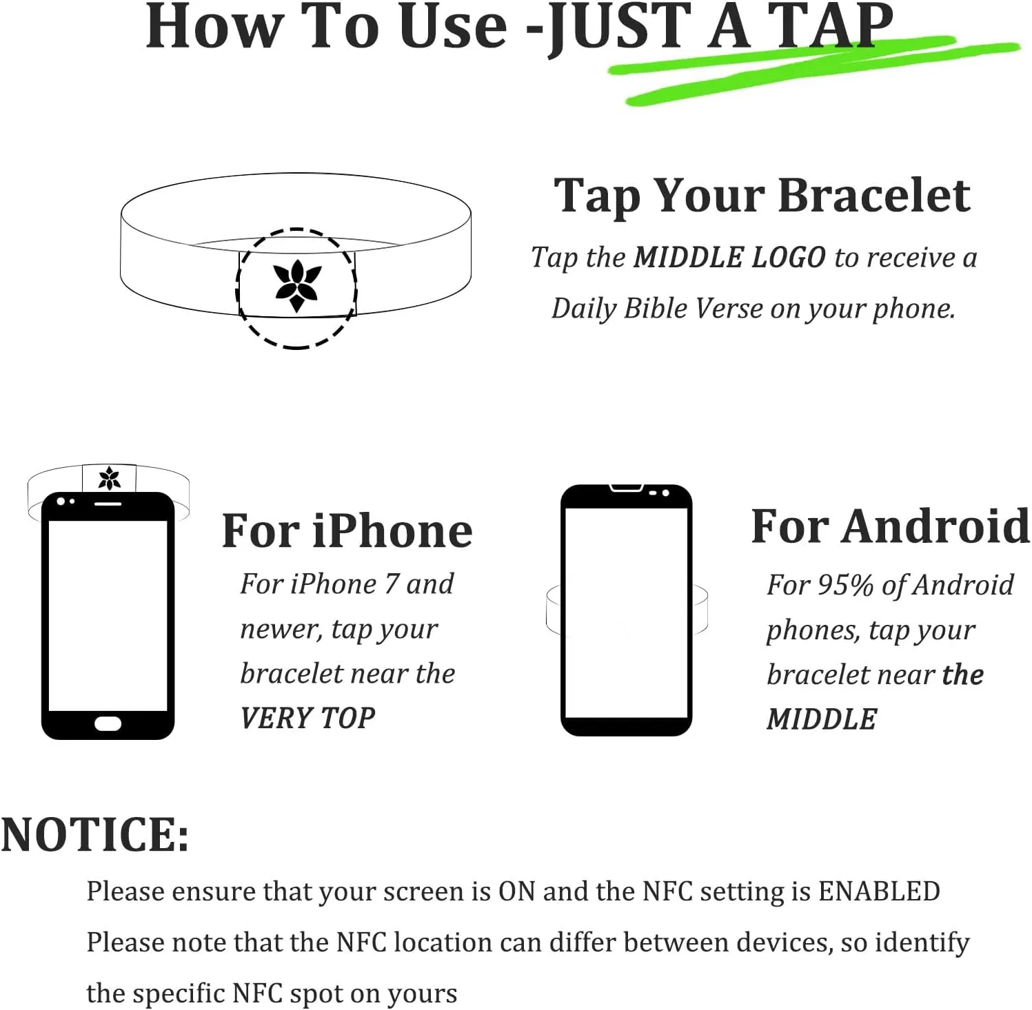 Apsvo Daily Bible Verse Bracelet Christian Bracelets for Men Women Scripture Tap Phone Bible Christian Religious Catholic Christmas Gifts