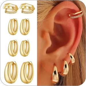 Apsvo Gold Hoop Earrings Set for Women Small Hoop Earrings Cubic Zirconia Huggie Hoops Lightweight Hypoallergenic Gold Earrings Stack Trendy Jewelry Gifts