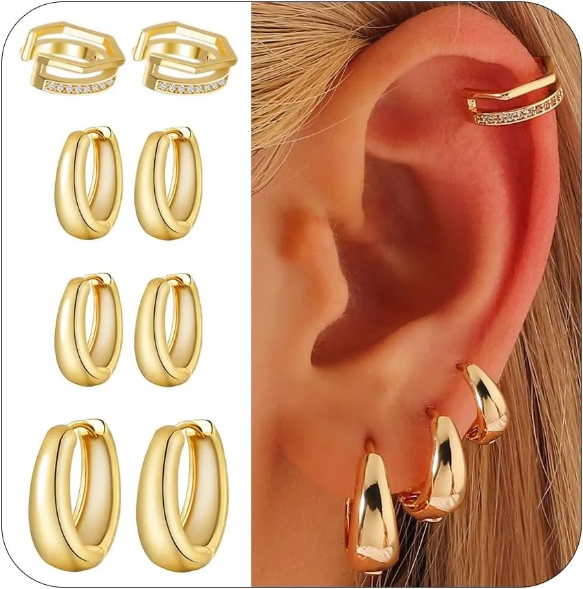 Apsvo Gold Hoop Earrings Set for Women Small Hoop Earrings Cubic Zirconia Huggie Hoops Lightweight Hypoallergenic Gold Earrings Stack Trendy Jewelry Gifts