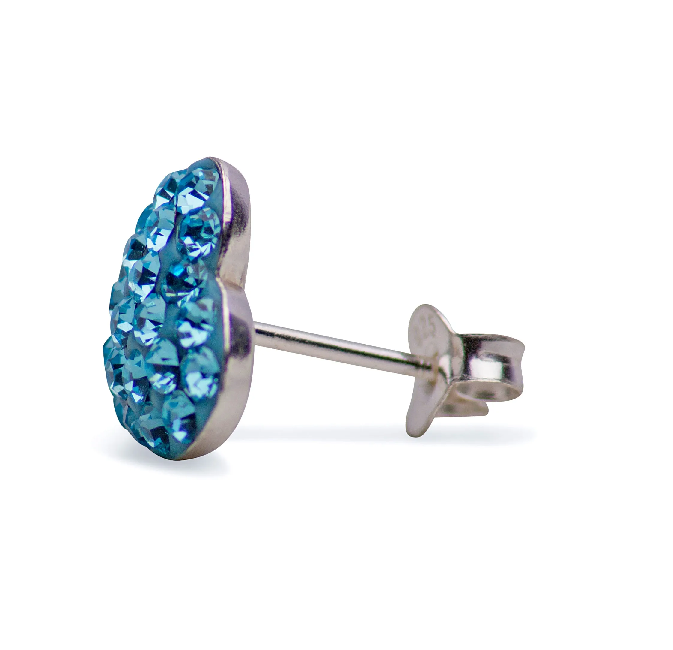 Aqua Crystal Heart Silver Earrings