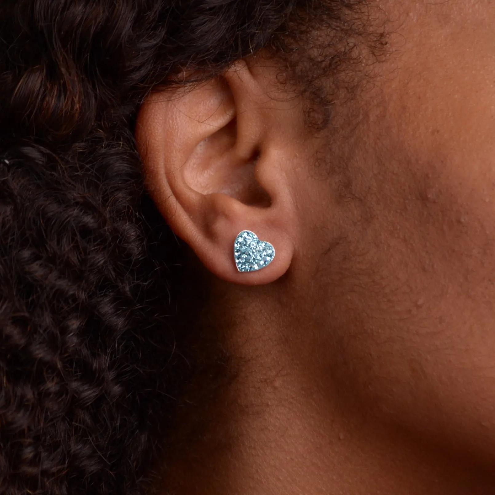 Aqua Crystal Heart Silver Earrings