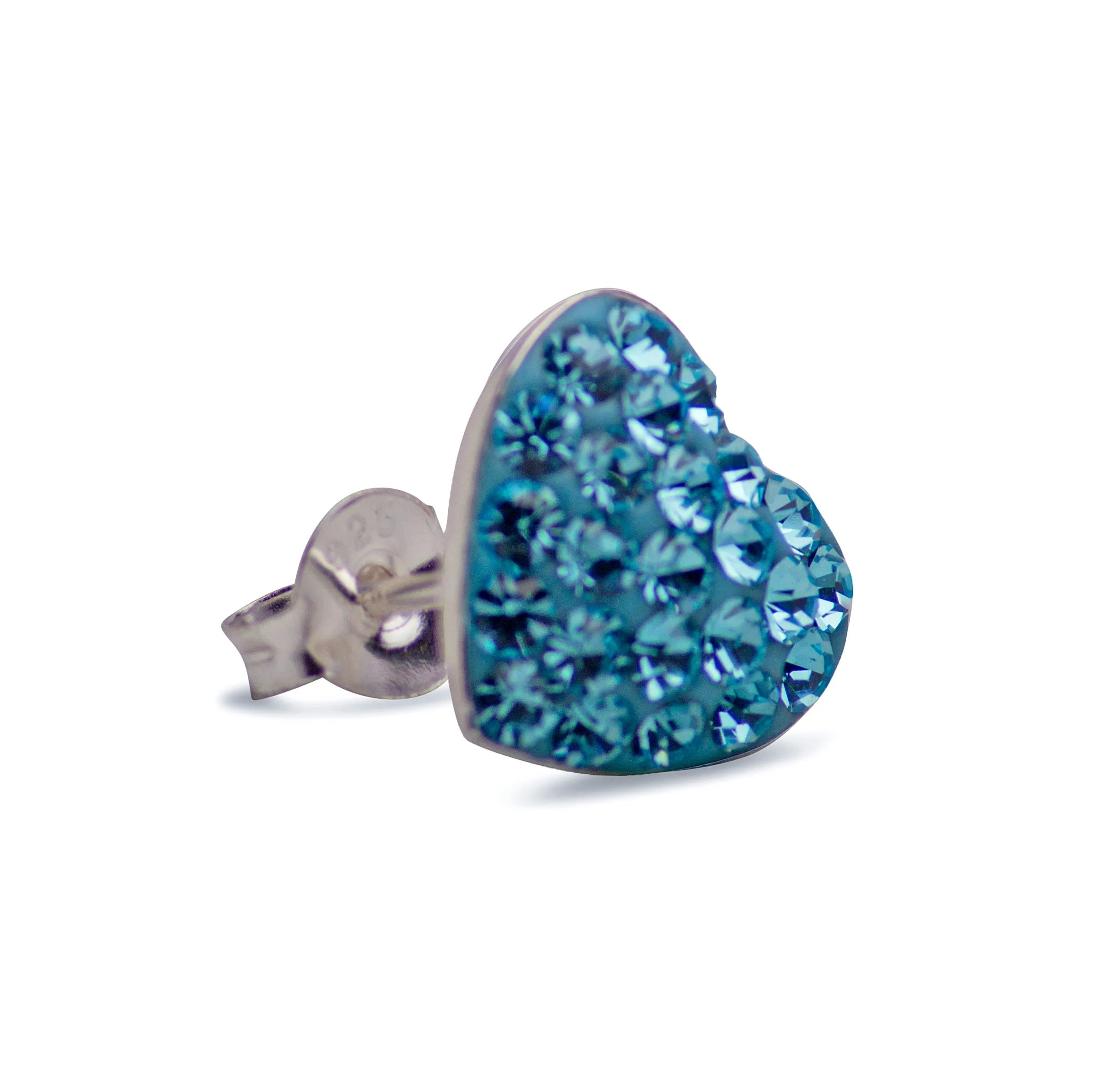Aqua Crystal Heart Silver Earrings