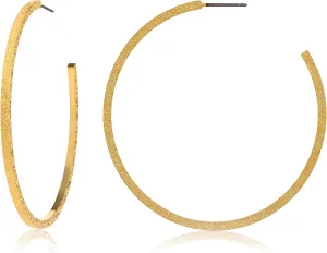 Artie Aura's 16K Gold Plated Thin & Wide Textured Hoop Earrings - Hypoallergenic, Lightweight Jewelry for Wemen, 2.14-Inch