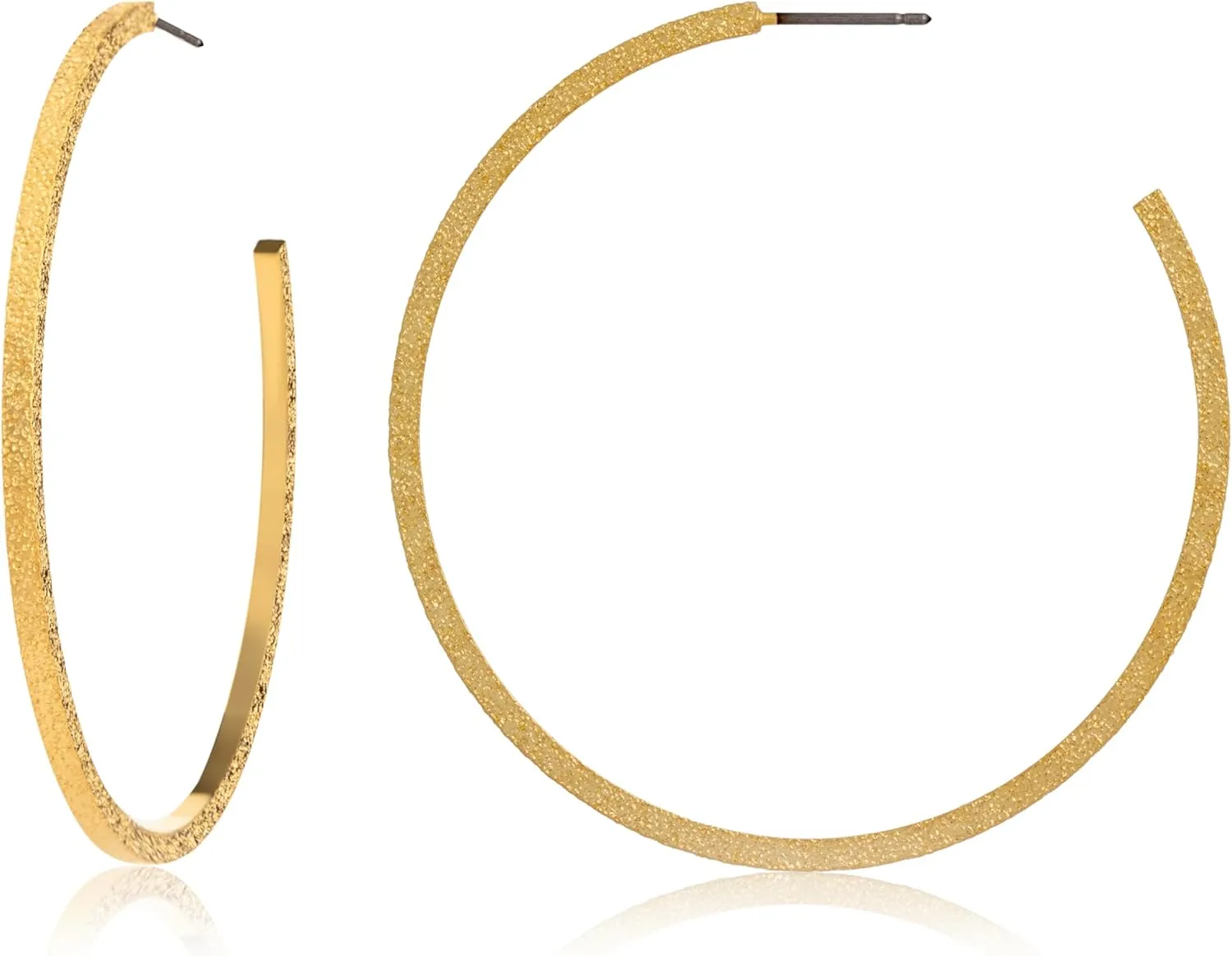 Artie Aura's 16K Gold Plated Thin & Wide Textured Hoop Earrings - Hypoallergenic, Lightweight Jewelry for Wemen, 2.14-Inch