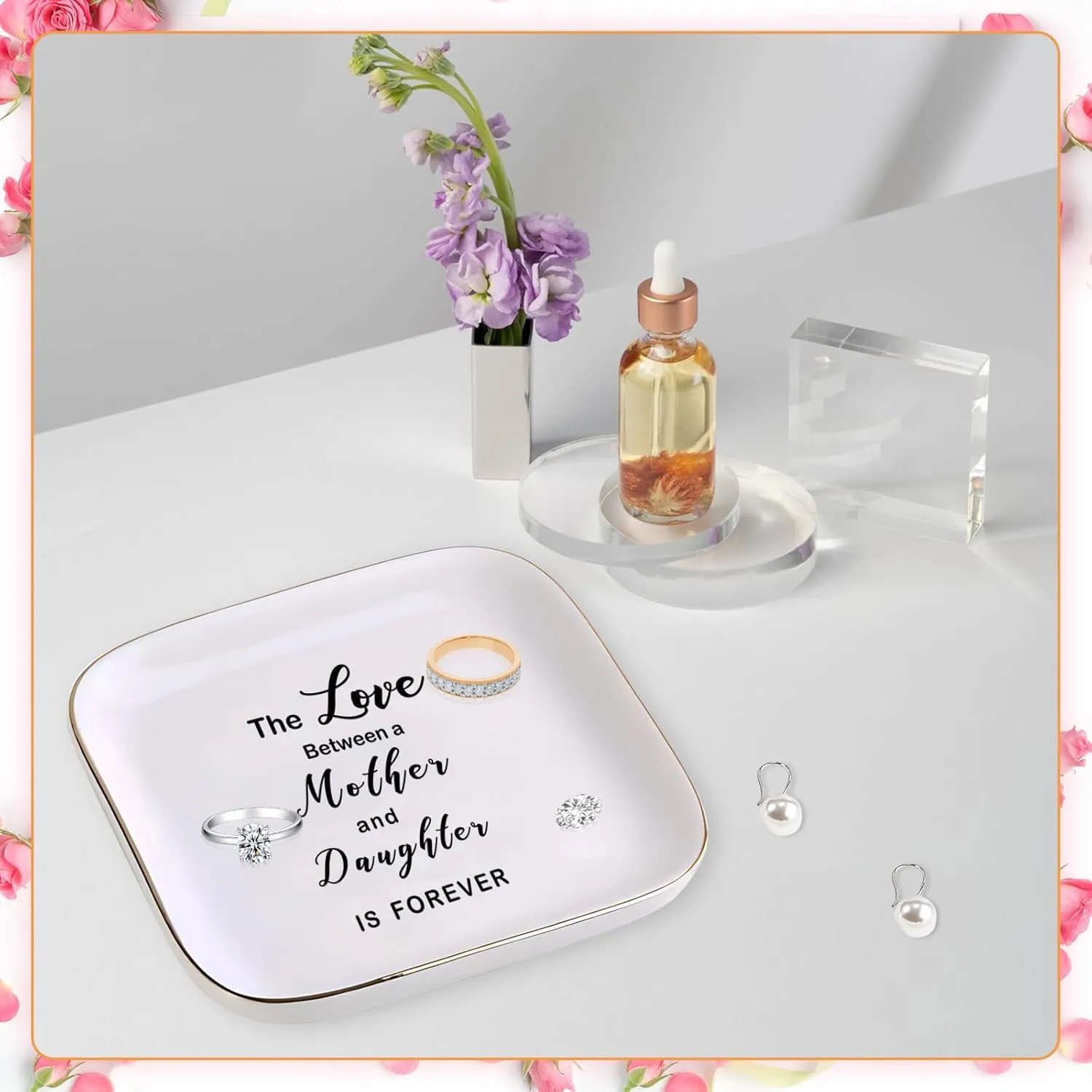 Artlunar Ceramic Ring Dish, Jewelry Dish Tray, Mother&Daughter Gifts Birthday Mothers Day Valentines Mom Gifts from Daughters Mother Daughter Love