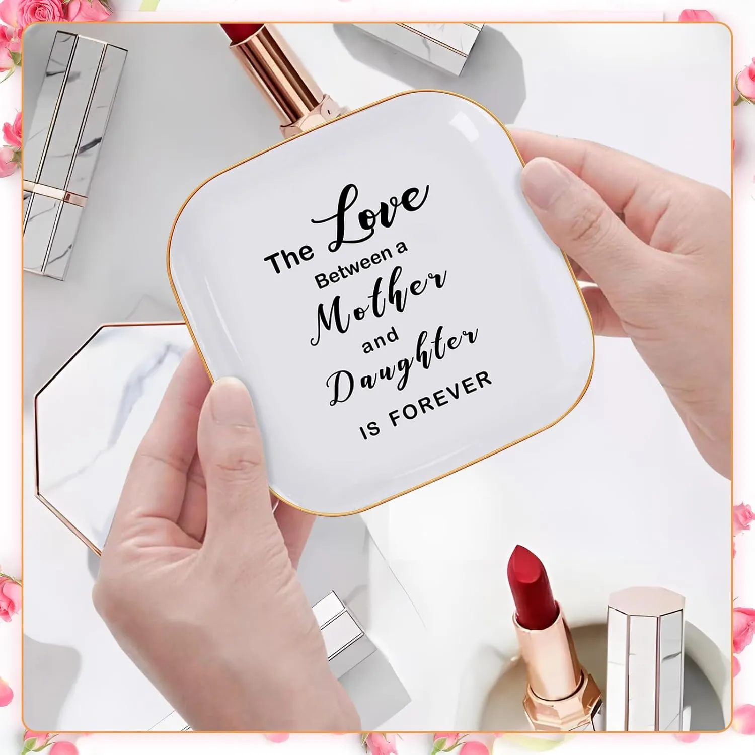 Artlunar Ceramic Ring Dish, Jewelry Dish Tray, Mother&Daughter Gifts Birthday Mothers Day Valentines Mom Gifts from Daughters Mother Daughter Love