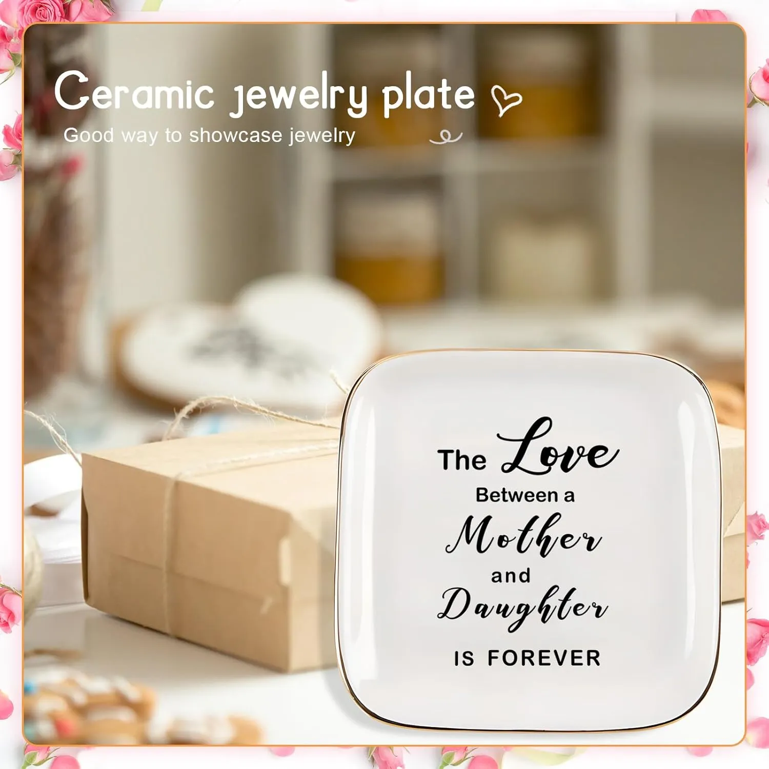 Artlunar Ceramic Ring Dish, Jewelry Dish Tray, Mother&Daughter Gifts Birthday Mothers Day Valentines Mom Gifts from Daughters Mother Daughter Love