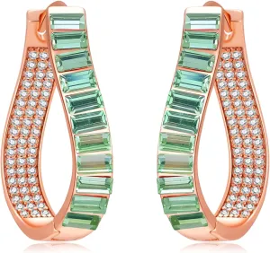 Austrian Crystal Hoop Earrings for Women Pave Oval Hoop Earrings for Women 14K Gold Plated Hypoallergenic Jewelry Gift
