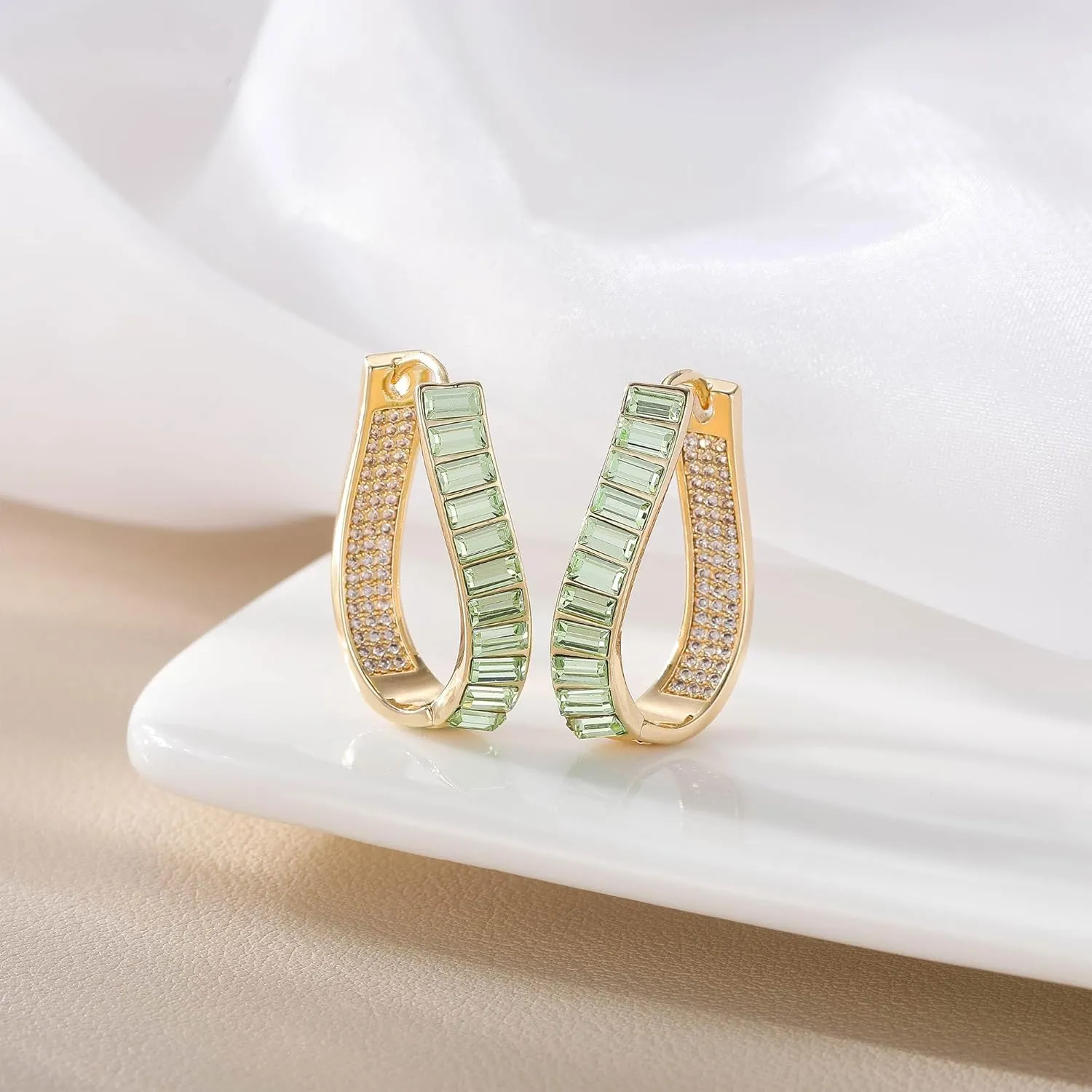 Austrian Crystal Hoop Earrings for Women Pave Oval Hoop Earrings for Women 14K Gold Plated Hypoallergenic Jewelry Gift